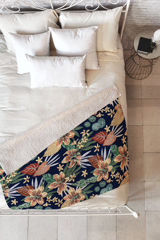 Marta Barragan Camarasa Dark nice floral jungle DP1 Fleece Throw Blanket