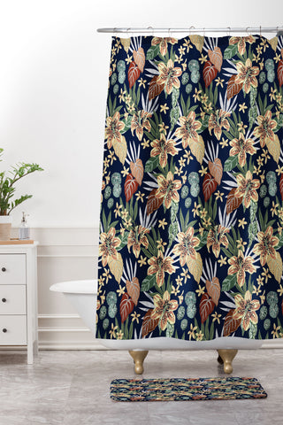 Marta Barragan Camarasa Dark nice floral jungle DP1 Shower Curtain And Mat