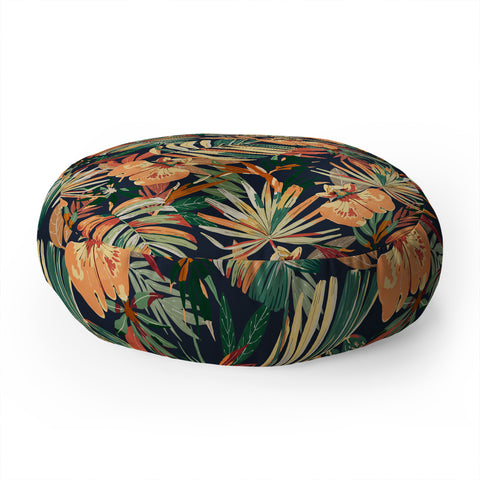 Marta Barragan Camarasa Dark tropical botanical wild A Floor Pillow Round