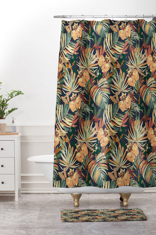 Marta Barragan Camarasa Dark tropical botanical wild A Shower Curtain And Mat