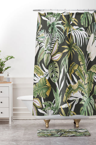 Marta Barragan Camarasa Dark watercolor jungle 1 Shower Curtain And Mat