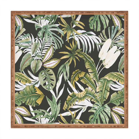 Marta Barragan Camarasa Dark watercolor jungle 1 Square Tray