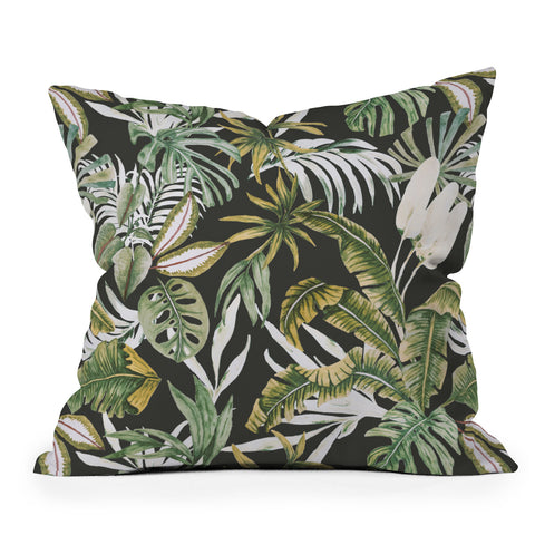 Marta Barragan Camarasa Dark watercolor jungle 1 Outdoor Throw Pillow