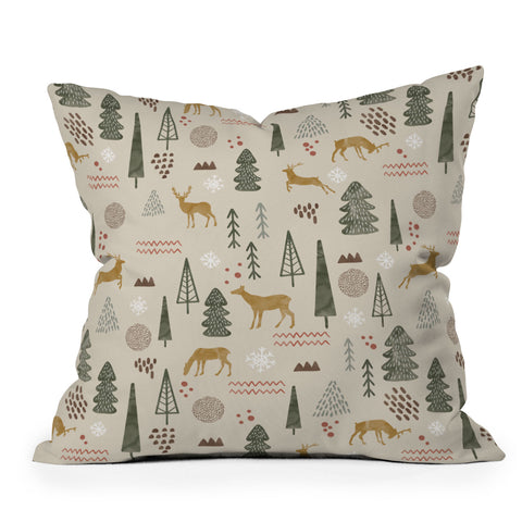Marta Barragan Camarasa Deer Christmas forest Outdoor Throw Pillow