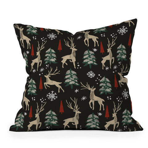 Marta Barragan Camarasa Deer in the snowy night Outdoor Throw Pillow