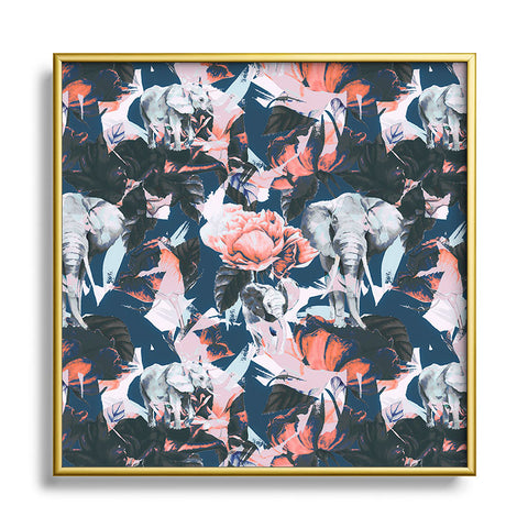 Marta Barragan Camarasa Elephants in the rose bushes I Square Metal Framed Art Print