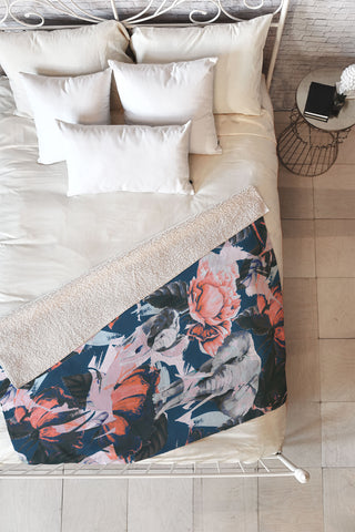 Marta Barragan Camarasa Elephants in the rose bushes I Fleece Throw Blanket