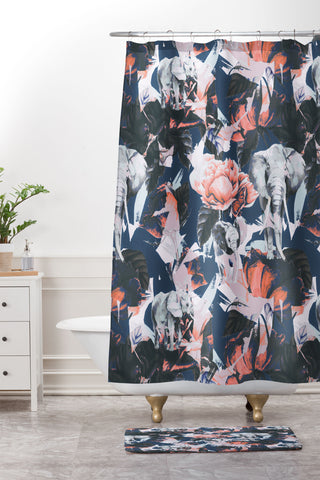 Marta Barragan Camarasa Elephants in the rose bushes I Shower Curtain And Mat