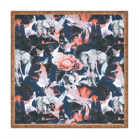 Marta Barragan Camarasa Elephants in the rose bushes I Square Tray