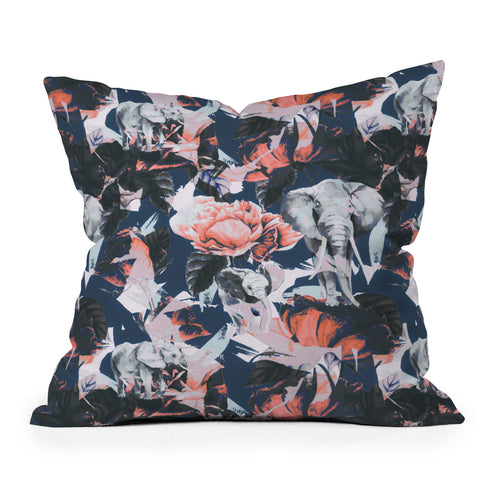 Marta Barragan Camarasa Elephants in the rose bushes I Outdoor Throw Pillow
