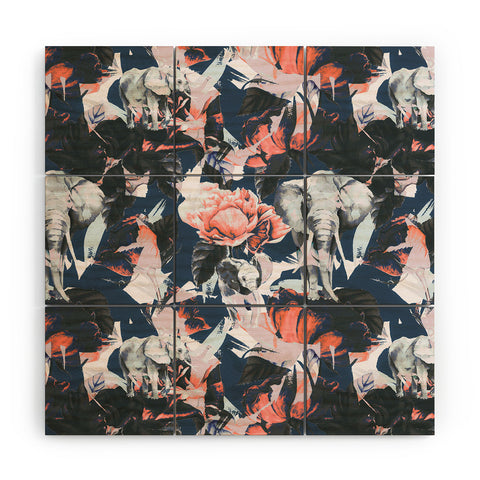 Marta Barragan Camarasa Elephants in the rose bushes I Wood Wall Mural