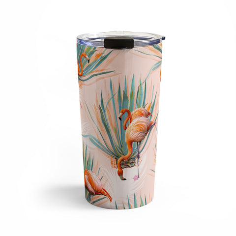 Marta Barragan Camarasa Flamingos pattern with cactus Travel Mug