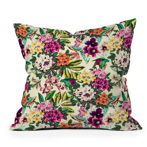 Marta Barragan Camarasa Floral and exotic birds Outdoor Throw Pillow
