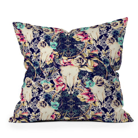 Marta Barragan Camarasa Floral Bohemian Skull Pattern Outdoor Throw Pillow