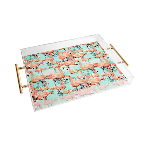 Marta Barragan Camarasa Flourishing between flamingos Acrylic Tray