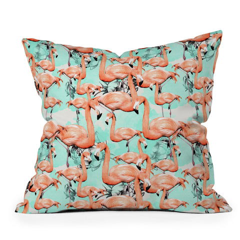 Marta Barragan Camarasa Flourishing between flamingos Outdoor Throw Pillow