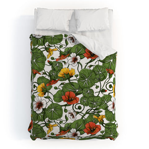 Marta Barragan Camarasa Flowering garden nasturtiums Duvet Cover