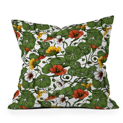 Marta Barragan Camarasa Flowering garden nasturtiums Outdoor Throw Pillow