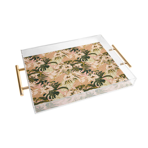 Marta Barragan Camarasa Flowering tropical pink bloom Acrylic Tray