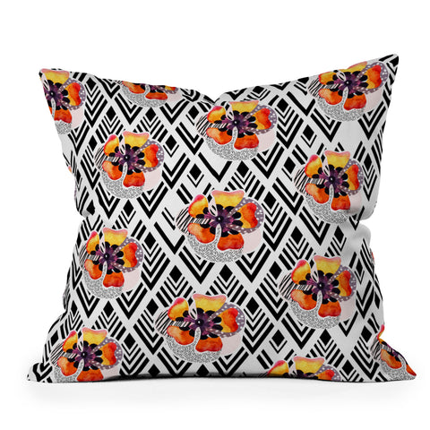 Marta Barragan Camarasa Flowers and rhombuses pattern Outdoor Throw Pillow