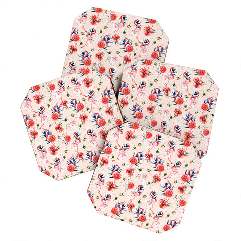 Marta Barragan Camarasa Flowery american flamingos Coaster Set