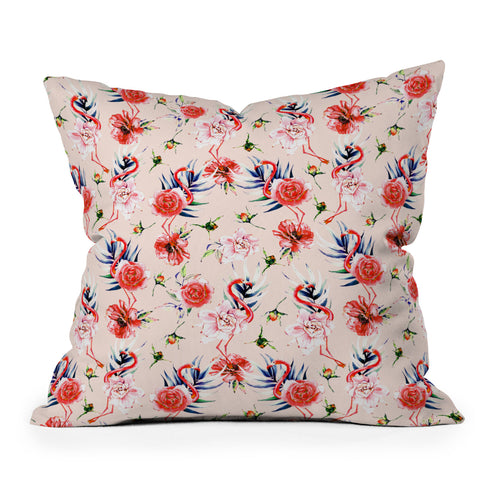 Marta Barragan Camarasa Flowery american flamingos Outdoor Throw Pillow