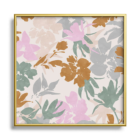 Marta Barragan Camarasa Flowery meadow pastel colors Square Metal Framed Art Print