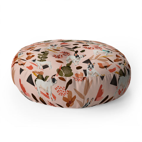 Marta Barragan Camarasa French bulldog in the meadow Floor Pillow Round