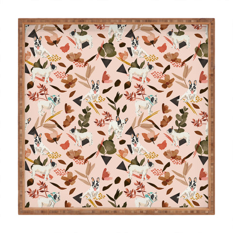 Marta Barragan Camarasa French bulldog in the meadow Square Tray