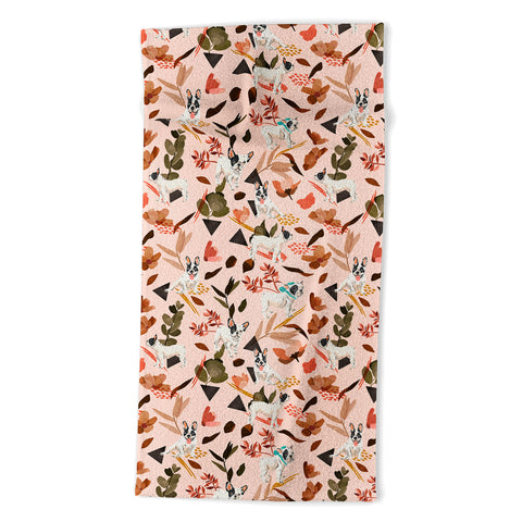 Marta Barragan Camarasa French bulldog in the meadow Beach Towel