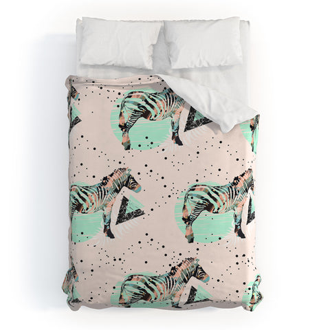 Marta Barragan Camarasa Geometric zebra and plant pattern Duvet Cover