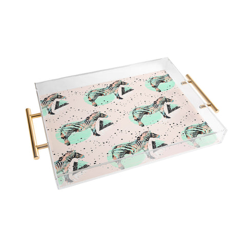 Marta Barragan Camarasa Geometric zebra and plant pattern Acrylic Tray