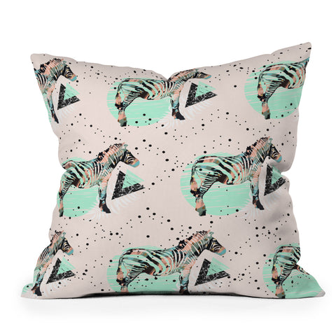 Marta Barragan Camarasa Geometric zebra and plant pattern Outdoor Throw Pillow