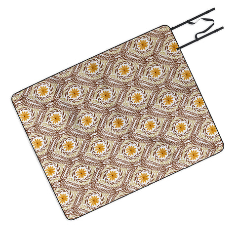 Marta Barragan Camarasa Golden Daisy Swirl Picnic Blanket