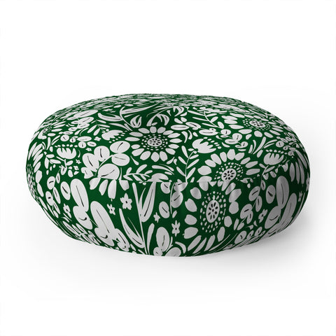 Marta Barragan Camarasa Green Jungle Bloom Fusion Floor Pillow Round
