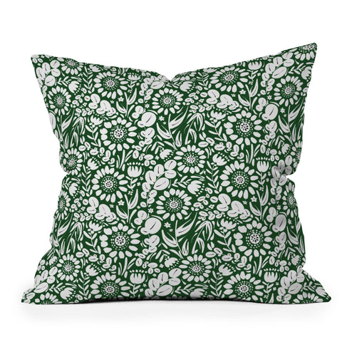 Marta Barragan Camarasa Green Jungle Bloom Fusion Outdoor Throw Pillow