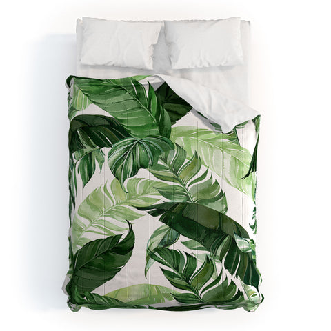 Marta Barragan Camarasa Green leaf watercolor pattern Comforter