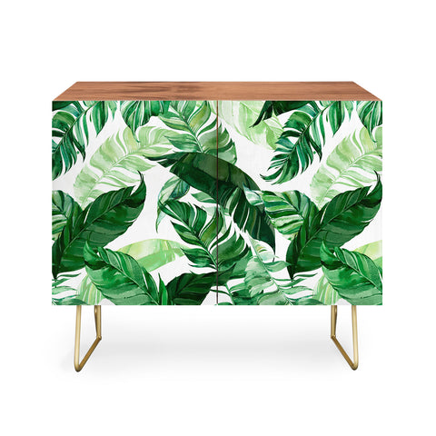 Marta Barragan Camarasa Green leaf watercolor pattern Credenza