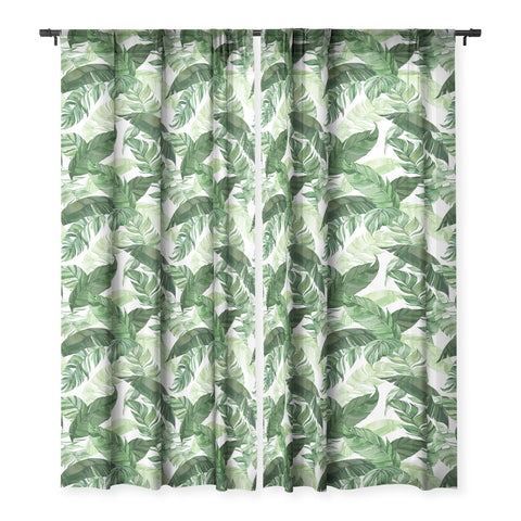 Marta Barragan Camarasa Green leaf watercolor pattern Sheer Window Curtain