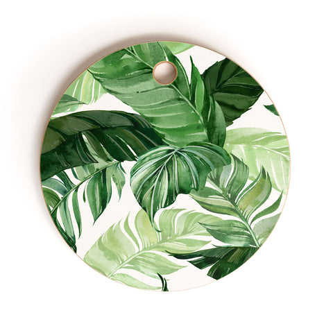 Marta Barragan Camarasa Green leaf watercolor pattern Cutting Board Round