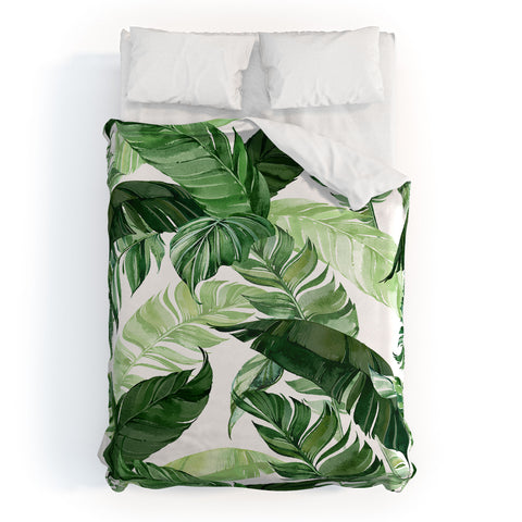 Marta Barragan Camarasa Green leaf watercolor pattern Duvet Cover