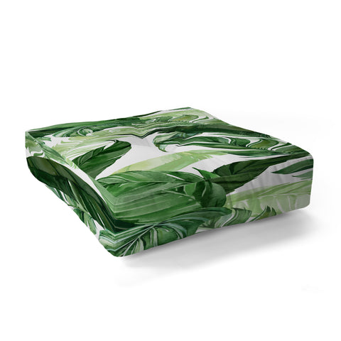 Marta Barragan Camarasa Green leaf watercolor pattern Floor Pillow Square