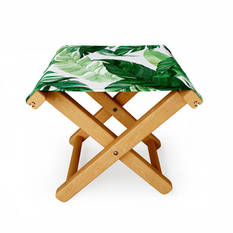 Marta Barragan Camarasa Green leaf watercolor pattern Folding Stool