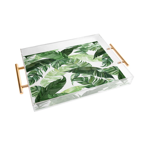 Marta Barragan Camarasa Green leaf watercolor pattern Acrylic Tray