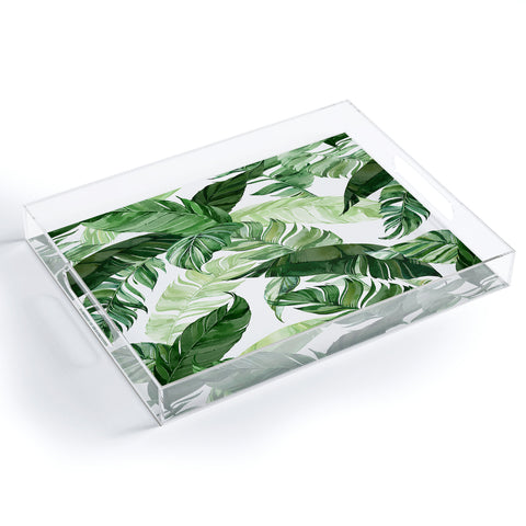 Marta Barragan Camarasa Green leaf watercolor pattern Acrylic Tray