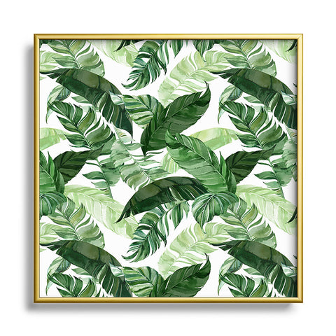 Marta Barragan Camarasa Green leaf watercolor pattern Square Metal Framed Art Print