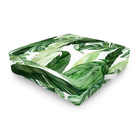 Marta Barragan Camarasa Green leaf watercolor pattern Outdoor Floor Cushion