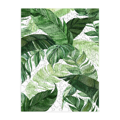 Marta Barragan Camarasa Green leaf watercolor pattern Puzzle