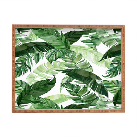 Marta Barragan Camarasa Green leaf watercolor pattern Rectangular Tray