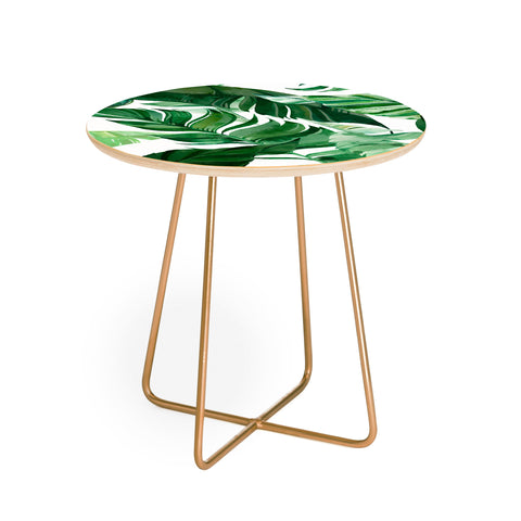 Marta Barragan Camarasa Green leaf watercolor pattern Round Side Table